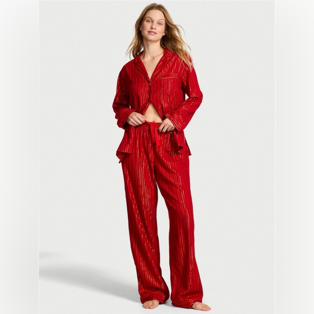 Victoria's Secret Flannel Long Red Pajama Set BNWT EXTRA LARGE (LONG)
